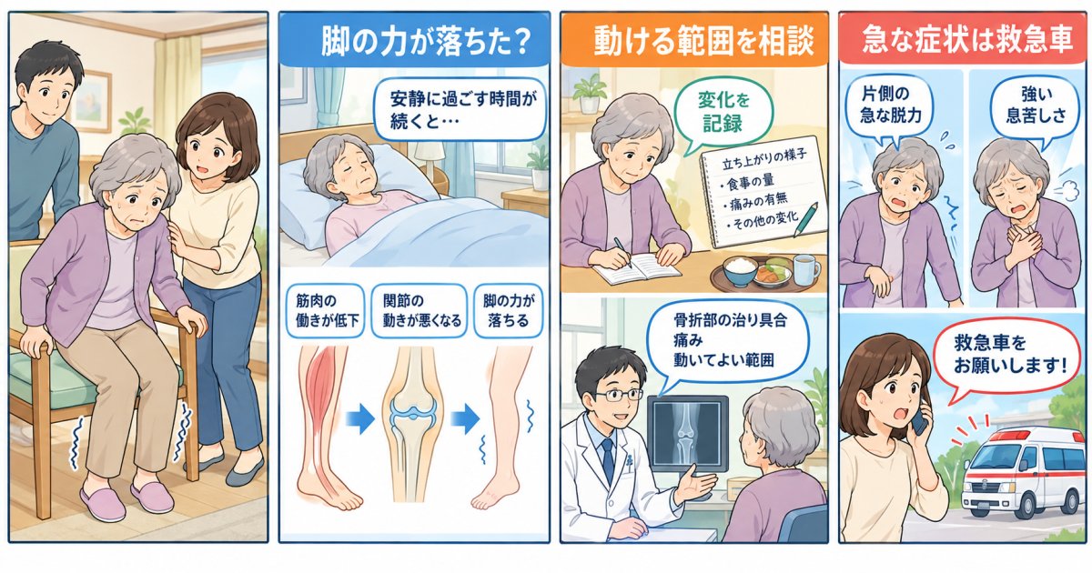 廃用症候群とは?骨折後の入院・安静で脚力が落ちる原因と相談先